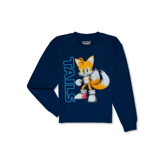 Sonic the Hedgehog Boys Tails Tee with Long Sleeves, Sizes XS-2XL