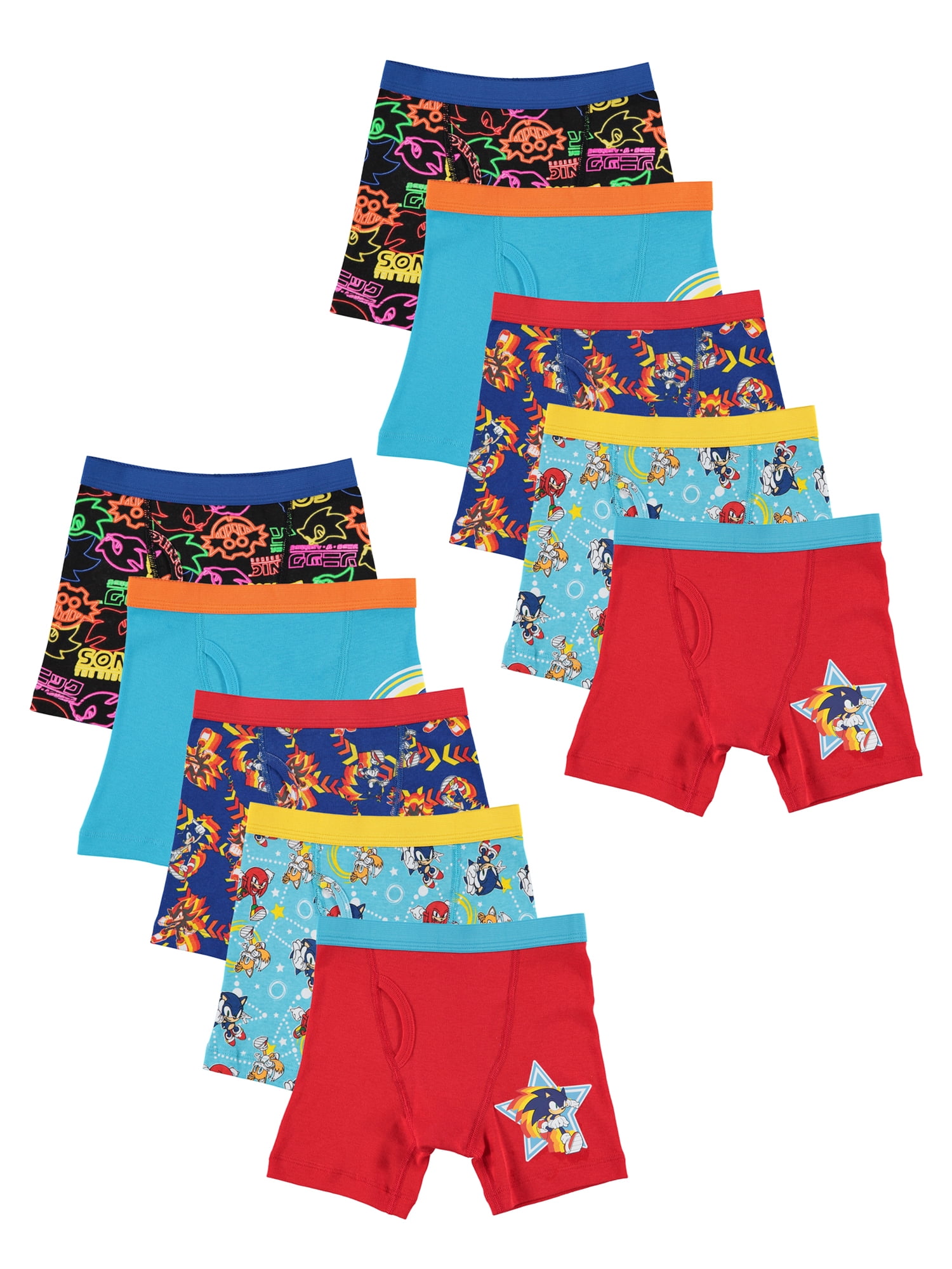 Sonic the Hedgehog Boys Underwear, 10 Pack Boxer Briefs Sizes 4-8