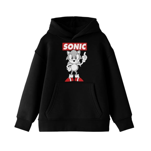 Sonic the Hedgehog Character and Logo Youth Black Hoodie -L