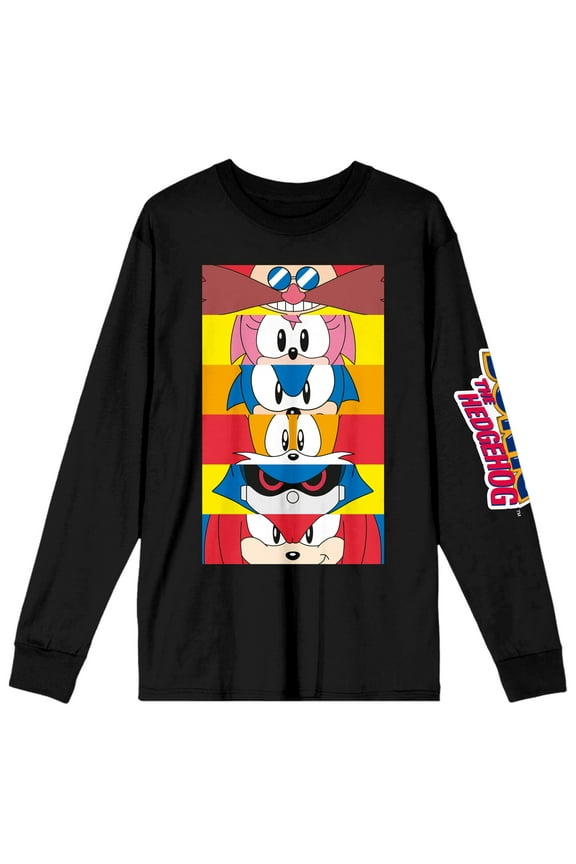 Sonic the Hedgehog Characters Adult Black Long Sleeve Crew Neck Tee-XL