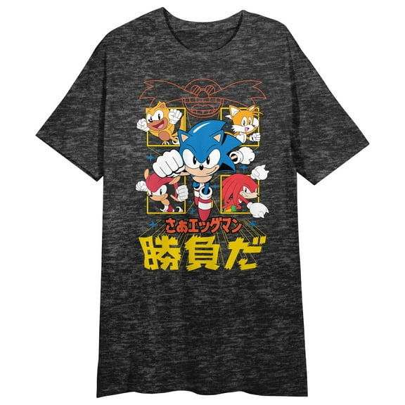 Sonic the Hedgehog Characters Women's Black Heather Short Sleeve Sleep Shirt-Small