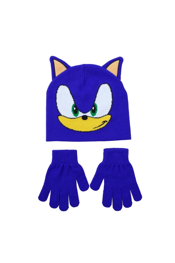 Sonic the Hedgehog Classic Character Youth Winter Hat And Knit Gloves Cold Weather Set