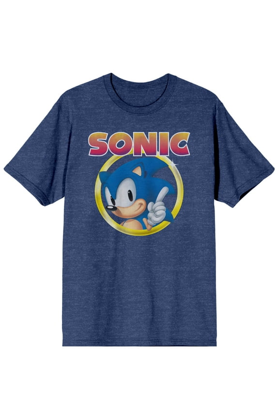 Sonic the Hedgehog Classic Character and Title Men's Navy Blue Graphic Tee-Medium