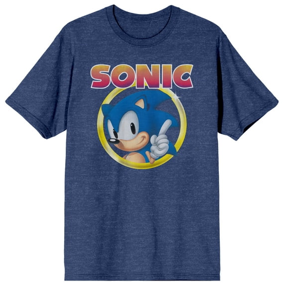 Sonic the Hedgehog Classic Character and Title Men's Navy Blue Graphic Tee-X-Large