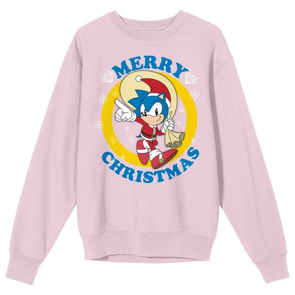 Sonic the Hedgehog Classic Merry Christmas Adult Pink Crew Neck Sweatshirt-Large