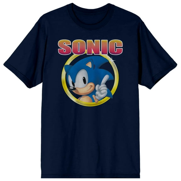 Sonic the Hedgehog Distressed Art Men's Navy Blue Short Sleeve Tee-Medium