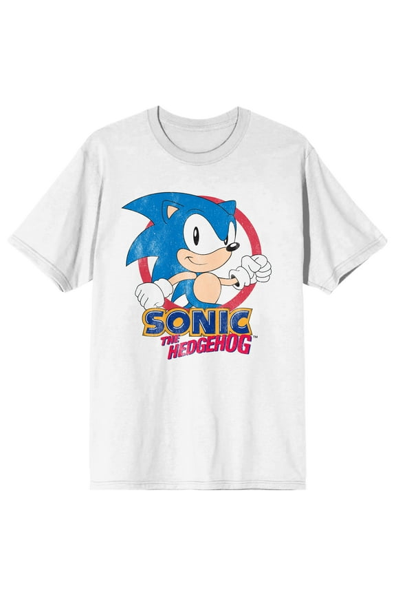 Sonic the Hedgehog Distressed Character In Red Circle Crew Neck Short Sleeve Women's White T-shirt
-XL