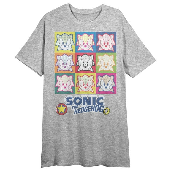 Sonic the Hedgehog Faces Women's Heather Gray Short Sleeve Crew Neck Sleep Shirt-Small
