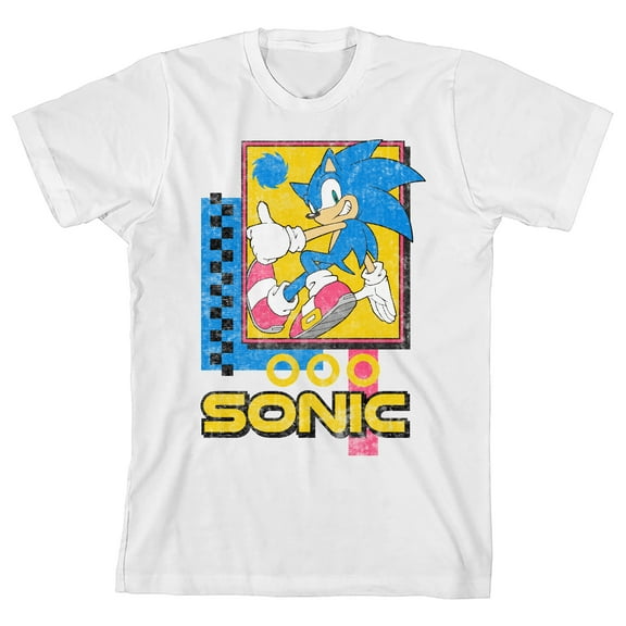 Sonic the Hedgehog Geometic Shapes Youth Girl White Short Sleeve Tee-XL