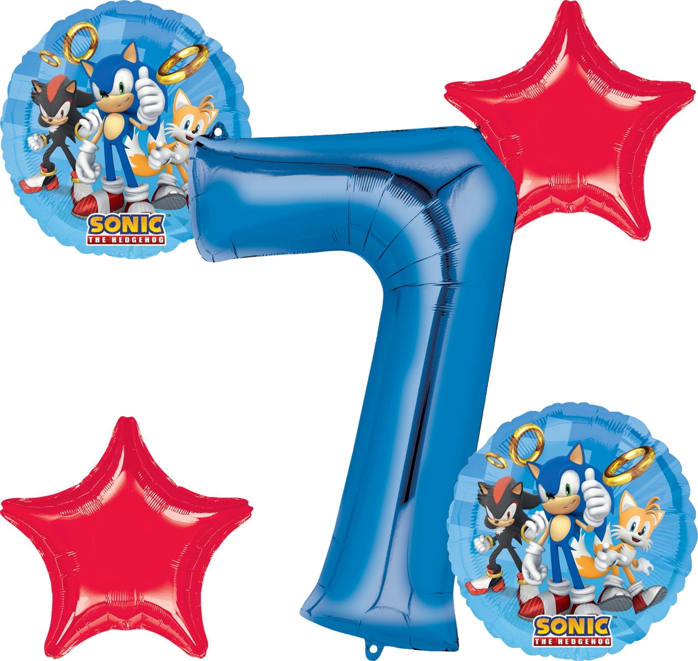 Sonic the Hedgehog Happy 7th Birthday Balloon Bouquet (5 Balloons) | Viva Party Balloon Collection