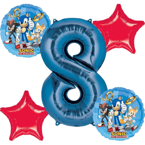 Sonic the Hedgehog Happy 8th Birthday Balloon Bouquet (5 Balloons)