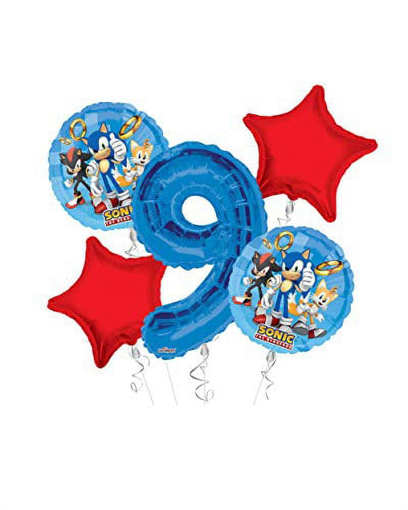 Sonic the Hedgehog Happy 9th Birthday Balloon Bouquet (5 Balloons) | Viva Party Balloon Collection
