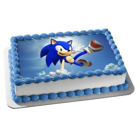 Sonic the Hedgehog Kicking Edible Cake Topper Image