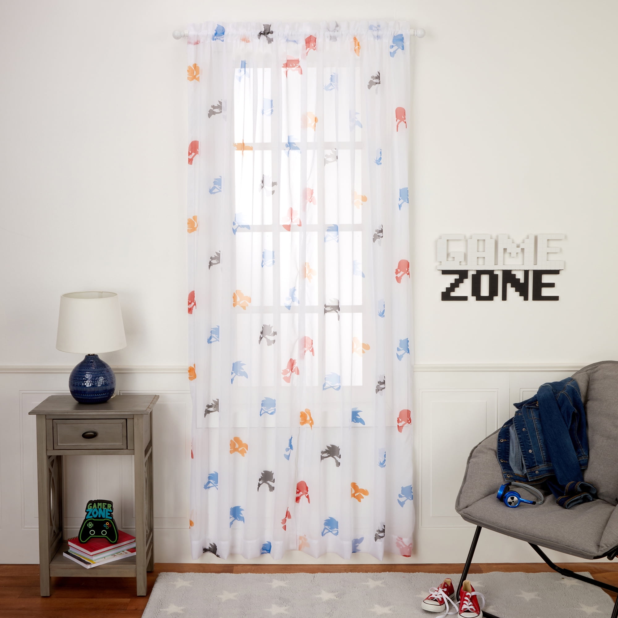 Sonic Kids Sheer Curtain Panel, 84" Length, Sega