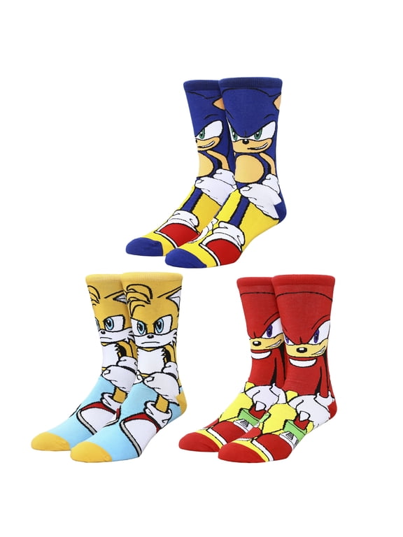 Sonic the Hedgehog Main Characters Animigos Casual Crew Socks Set for Men 3-Pack