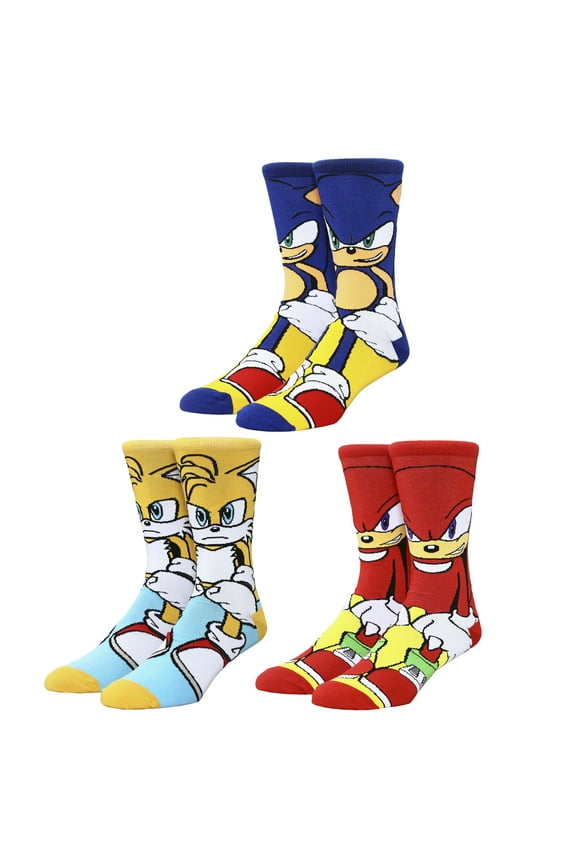 Sonic the Hedgehog Main Characters Animigos Casual Crew Socks Set for Men 3-Pack