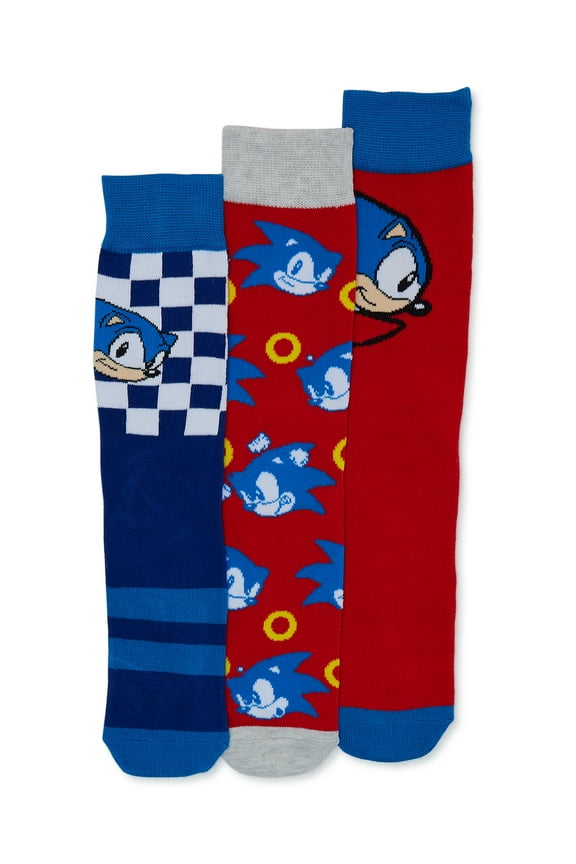 Sonic the Hedgehog Men's 3-Pack of Crew Socks with Novelty Gift Box, Sizes 8-12