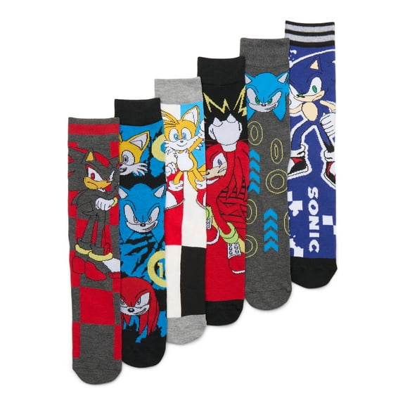 Sonic the Hedgehog Men's Crew Socks, 6-Pack, Shoe Sizes 8-12