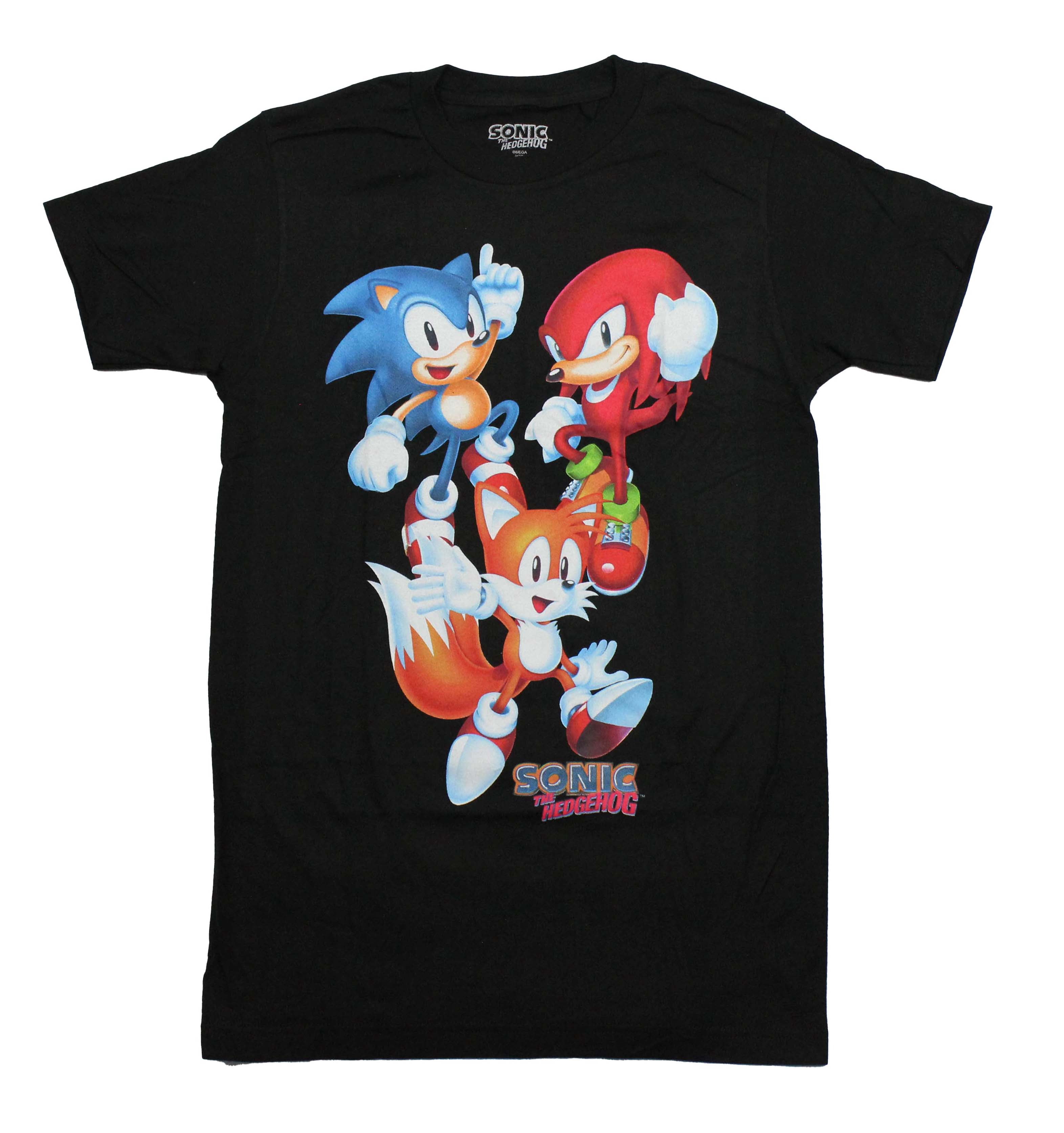 Sonic the Hedgehog Mens T-Shirt - Sonic, Spike and Tails Above Name ...