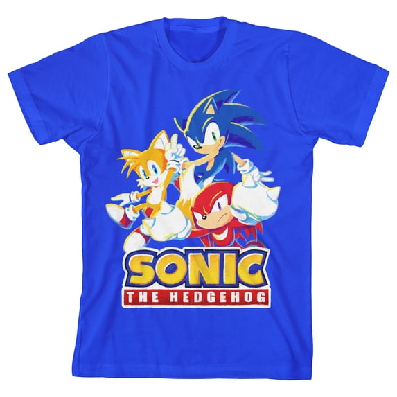 Sonic the Hedgehog Modern Characters With Logo Youth Boy's Royal Blue T-Shirt-Small