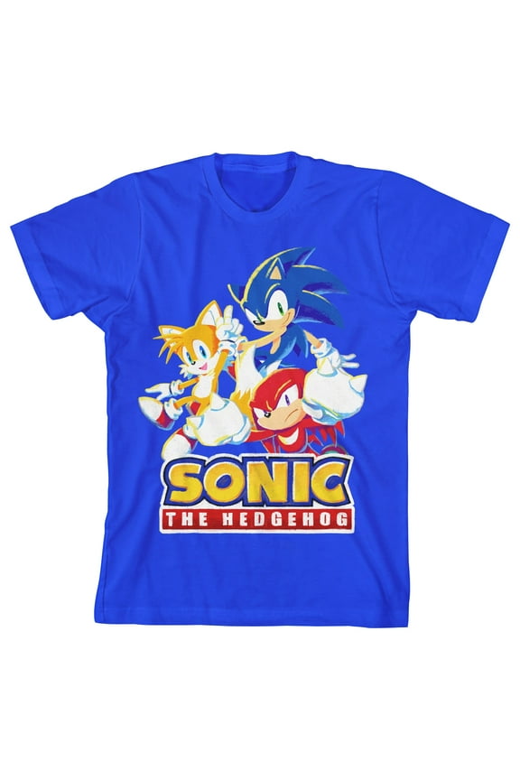 Sonic the Hedgehog Modern Characters With Logo Youth Boy's Royal Blue T-Shirt-Small