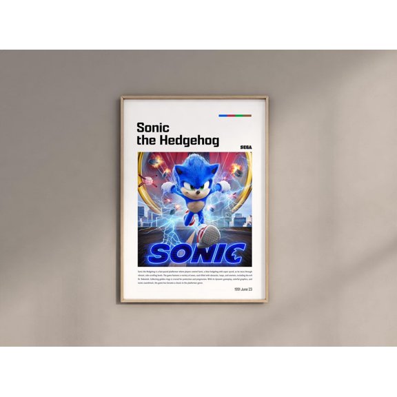 Sonic the Hedgehog Retro Art Print - Vintage Sega Gaming Wall Decor - 12x18 UNFRAMDE