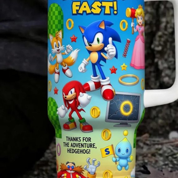 Sonic the Hedgehog Retro Gamer Green Hill Zone Design Gift for Sonic Fans 40oz Tumbler