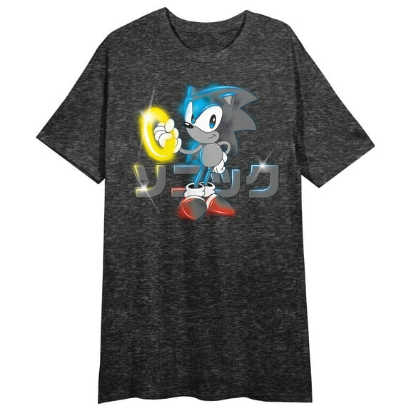 Sonic the Hedgehog Sonic Chasing Rings Women's Black Heather Short Sleeve Sleep Shirt-Medium