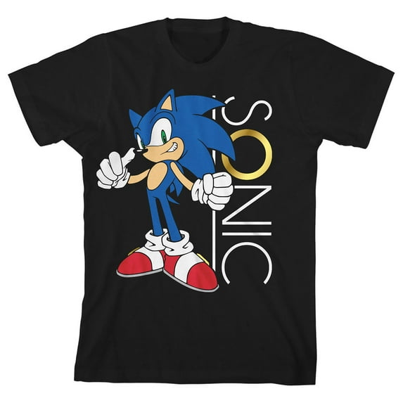 Sonic the Hedgehog Sonic with Ring Boy's Black T-shirt-S