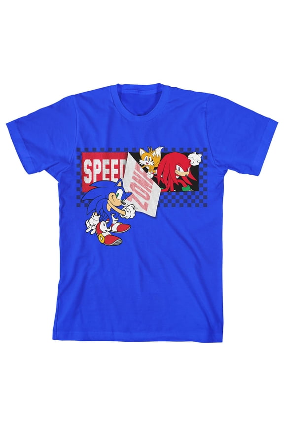 Sonic the Hedgehog Speed Zone Tape and Characters Boy's Royal Blue T-shirt-XS