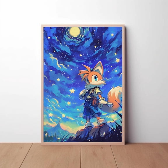 Sonic the Hedgehog Starry Night Art Print - Van Gogh Style Home Decor - 12x18 UNFRAMDE
