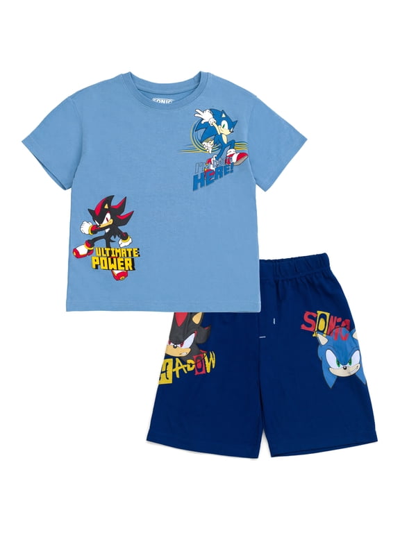 Sonic the Hedgehog Big Boys' Athletic 2-Piece Tee and Shorts Set Sonic Shadow Blue