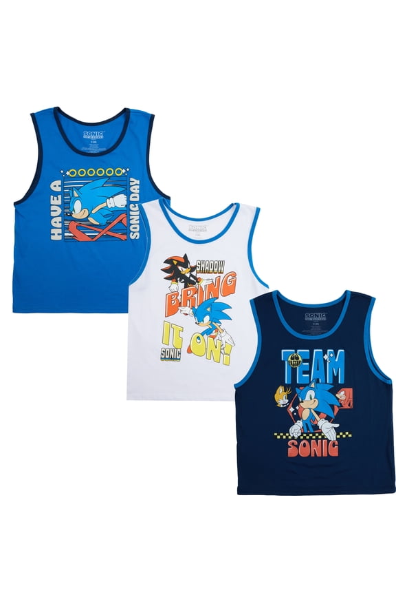 Sonic the Hedgehog Value 3-Pack of Youth Boy's Sleeveless Muscle Shirts 10/12 (L)
