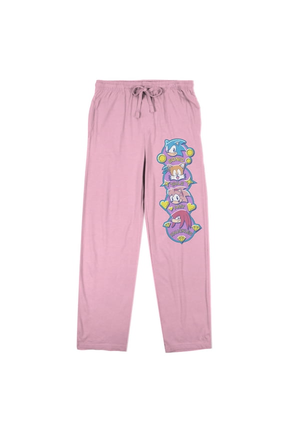 Sonic the Hedgehog Vertical Characters Women's Pink Sleep Pajama Pants-Medium
