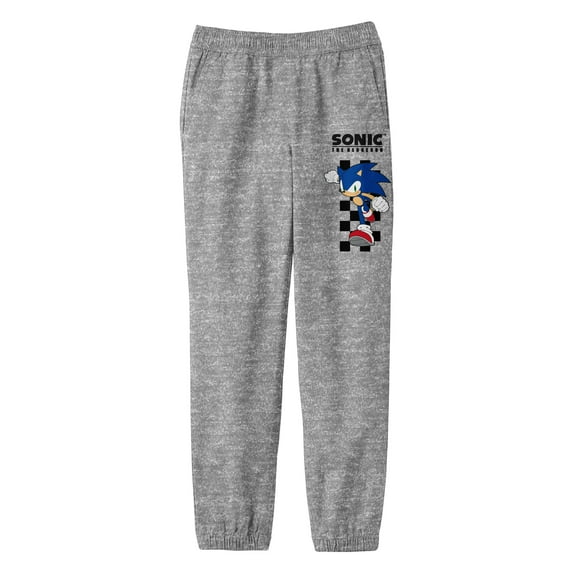 Sonic the Hedgehog Video Game Checkered Graphic Youth Boys Heather Grey Sweatpants - S