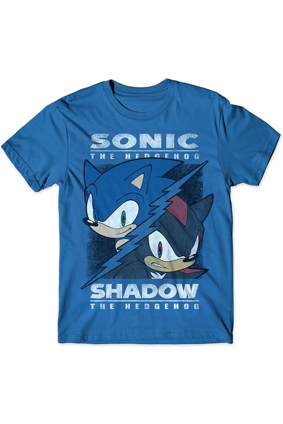 Sonic vs Shadow Split T-Shirt for Adult, Classic Game Vintage Distressed