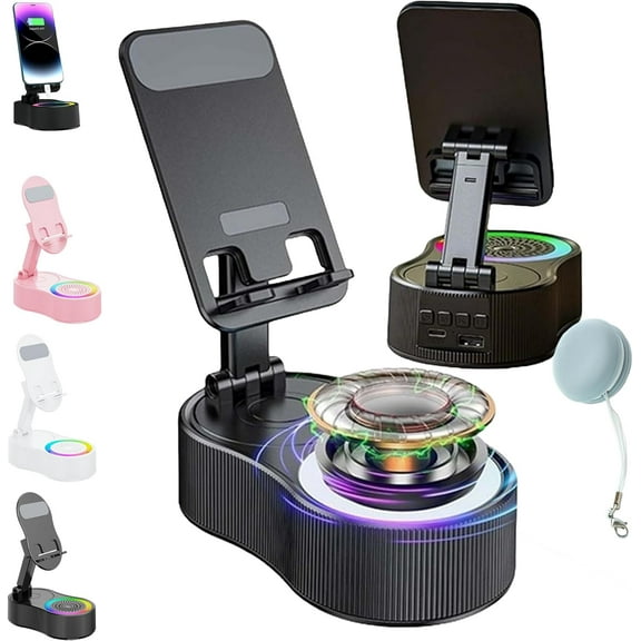 SonicDrop Dock – No-Pair Magic Speaker & Charging Stand, SonicDrop Dock Holder, Drop-to-Play Sound, 360 Degree Rotation & 7 Colors Light, for All Smart Phone (Black)