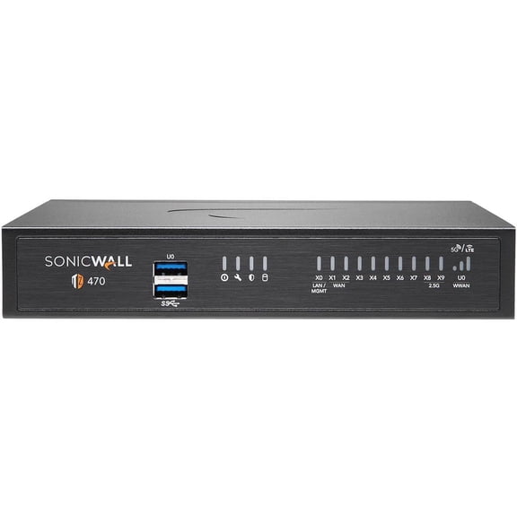 SonicWall TZ470 Network Security/Firewall Appliance - 8 Port - 10/100/1000Base-T - 2.5 Gigabit Ethernet - DES, 3DES, MD5, SHA-1, AES (128-bit), AES (192-bit), AES (256-bit) - 8 x RJ-45 - 2 Total Expan