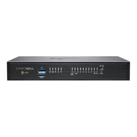SonicWall TZ670 Network Security/Firewall Appliance - Intrusion Prevention - 8 Port - Gigabit Ethernet, 10 Gigabit Ethernet - 5 Gbit/s Firewall Throughput - DES, 3DES, MD5, SHA-1, AES (128-bit), AE...