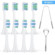Electric Toothbrush Replacement Heads Compatible with All Click-on Handles,8 Pack+2 Tongue Scrape