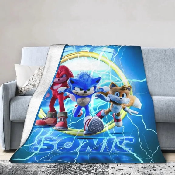 Sonics The Hedgehog Movie Characters Group Cozy Flannel Throw Blanket, Soft Lightweight Warm Cover for Sofa Bed Couch, Bedroom Office Travel Gift for Fans