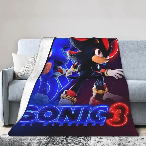 Sonics The Hedgehog Movie Characters Group Flannel Fleece Throw Blanket, Soft Warm Lightweight Cozy Cover for Couch Bed Sofa, Bedroom Dorm Travel Gift for Fans