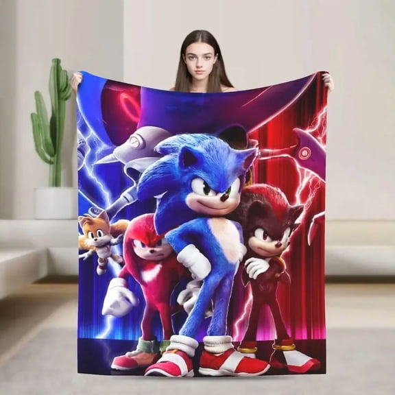 Sonics The Hedgehog Movie Characters Group Warm Flannel Blanket, Ultra Soft Lightweight Cozy Throw for Bed Sofa Couch, Home Bedroom Decor Travel Gift for Fans