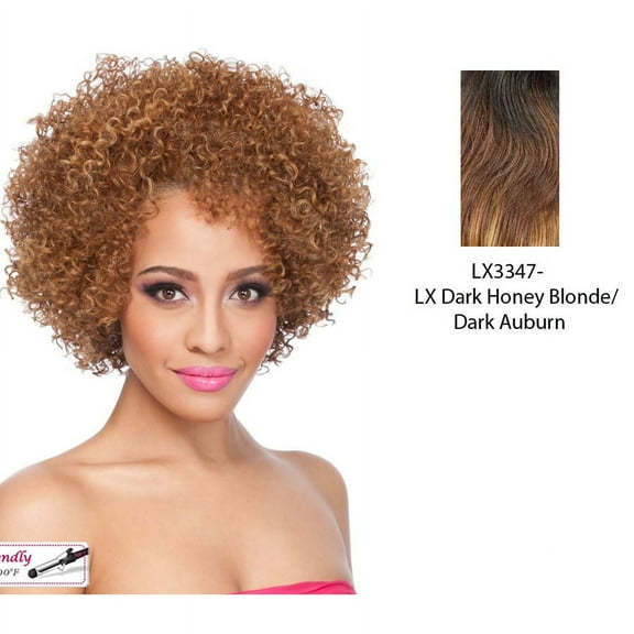 Sonie Heat Friendly Synthetic Half Wig,Two tone frost blend of dark auburn layer over dark honey blonde bottom