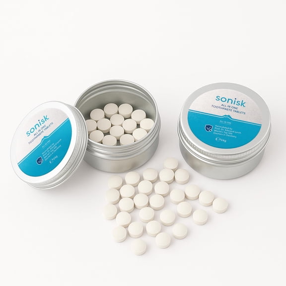 Sonisk Toothpaste Tablets Travel-Friendly, Mess-Free Alternative to Traditional Toothpaste Zero-Waste Packaging, No Plastic Tubes 60 Tabs per Tin for a Fresh, Powerful Clean