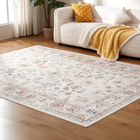 Sonive 4'x6' Area Rug Carpet for Bedroom, Machine Washable Water Resistant Low Pile Non Slip Carpet, Soft Vintage Accent Rug for Living Room, Nursery, Home Office, (Classic Flora, 48"x72")