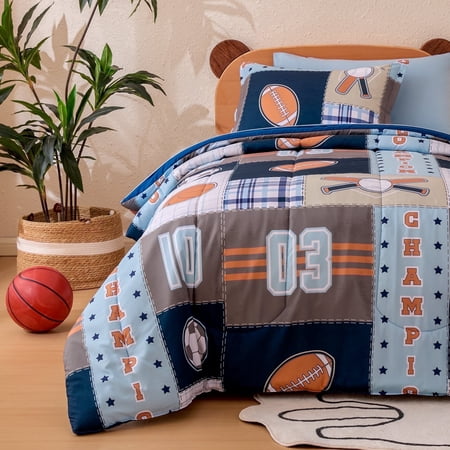 Sonive 5 Pieces Twin Size Kids Comforter Sets for Boys/Girls, Hotel Collection for All Season, Advanced Digital Printing, Super Soft and Fluffy (Sports, Twin)