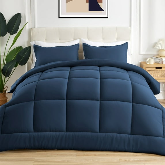Sonive Bedding Comforter Duvet Insert Fluffy Warm All Season Down Alternative Filling (King, Navy)