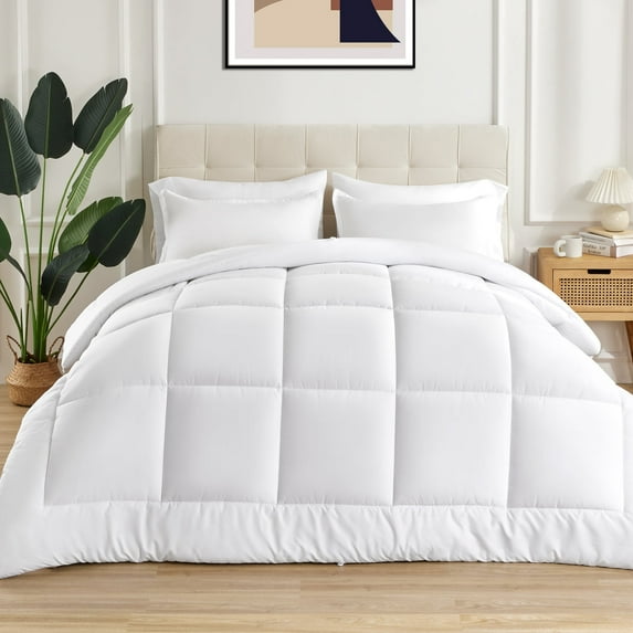 Sonive Bedding Comforter Duvet Insert Fluffy Warm Microfiber Fill All Season Down Alternative Quilted Comforter Box Stitched with Corner Tabs Machine Washable (Twin, White)