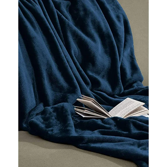 Sonive 90" × 90" Throw Flannel Blanket, Super Soft Reversible Fuzzy Warm & Cozy Single-Layer Bed Blanket All Ages for Couch, Ideal for Lounging (Navy Blue)